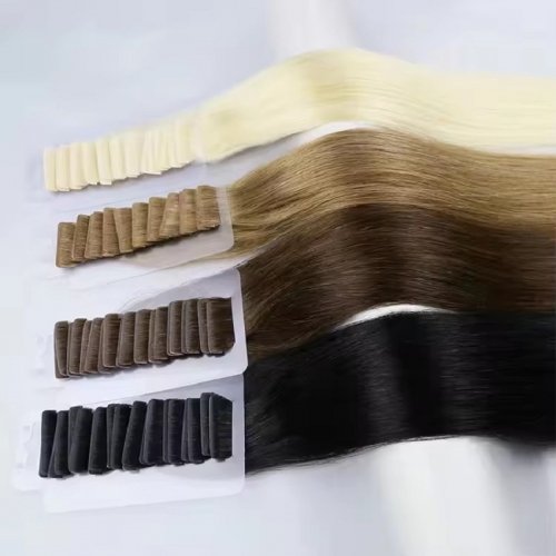 Raw Russian Hair Injected Hand Tied Tape in Human Hair Extension Straight Colored Invisible Skin Weft PU Tape Hair Injection Tape Hair Extensions