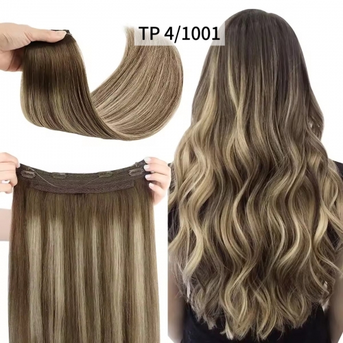 100% Thickness Custom mixed color TP 4/1001 Halo Hair Extensions Full Hair Ends Raw Russian Virgin Indian Human Hair Extensions Factory Directly