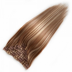 Stock Seamless PU Clip Ins 0.8cm*4cm 9pieces 120gram Per Set Virgin Remy Double Drawn Hair Extensions